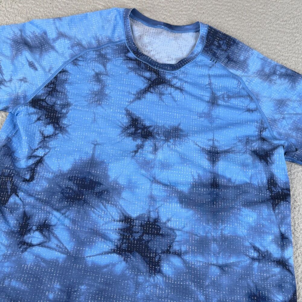 LULULEMON Live In Practice Shirt XL Blue Black White Tie Dye Tech Performance